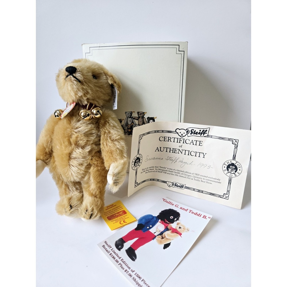Steiff teddy bear w/ box Petsile lmtd‎ edt 1500 651847 jingle bell collar
